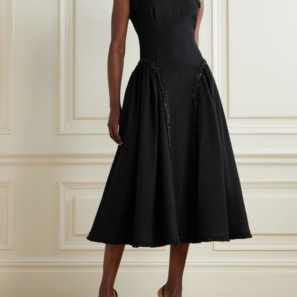 Self-Portrait Black Textured Midi Dress